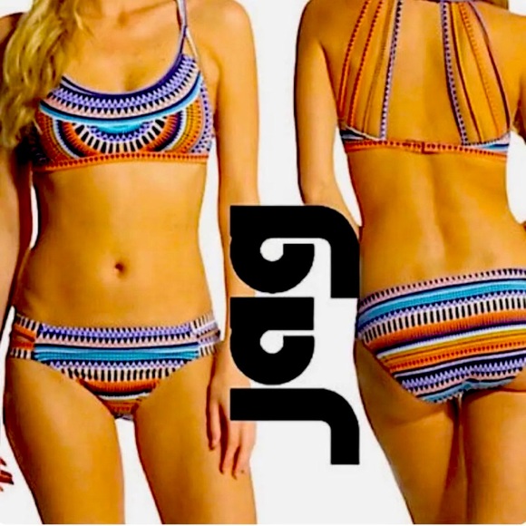 💚💙❤️NWT Jag Tribal Essence Navy Boho Print Strappy Bikini Set Size Large💚💙❤️ - Picture 1 of 15